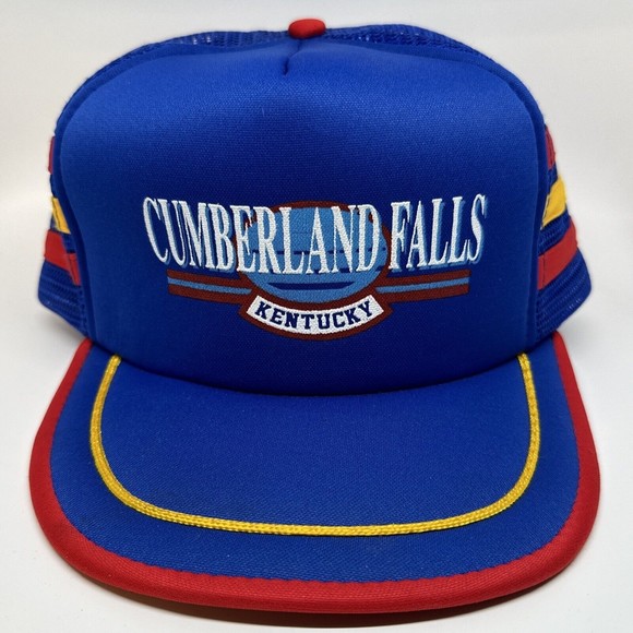 Vintage Cumberland Falls Kentucky Three 3 Stripe Mesh Snapback Trucker Hat Cap - Picture 2 of 8